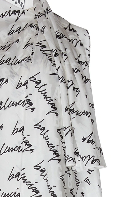 Shop Balenciaga Stola Printed Draped Silk Maxi Dress In White