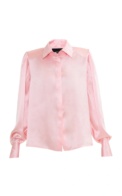 Shop Anouki Pink Satin Shirt With Shoulder Pads