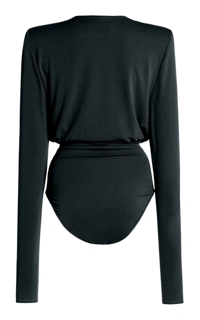 Shop Alexandre Vauthier Draped Stretch-jersey Bodysuit In Black