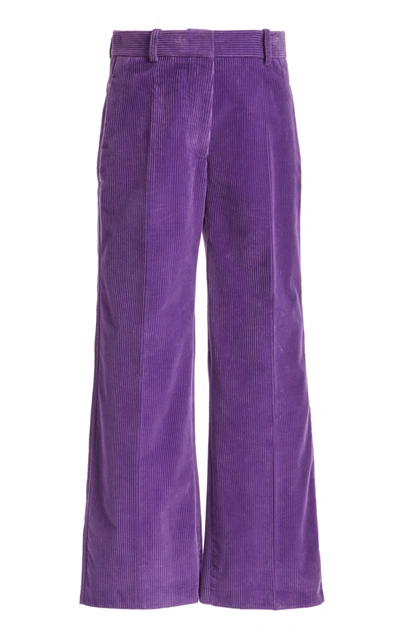 Shop Victoria Beckham Women's Cropped Corduroy Wide-leg Trousers In Purple