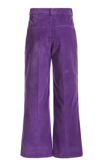 Shop Victoria Beckham Women's Cropped Corduroy Wide-leg Trousers In Purple