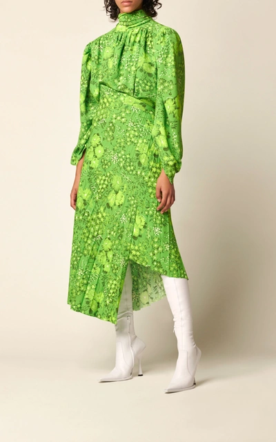 Shop Balenciaga Twisted Pleats Midi Skirt In Green