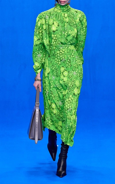 Shop Balenciaga Twisted Pleats Midi Skirt In Green