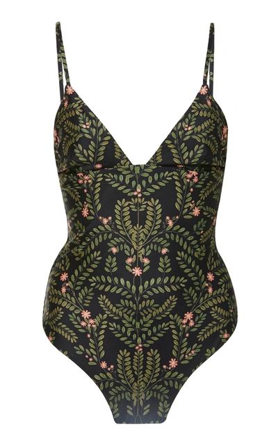 Shop Agua By Agua Bendita Azafran Printed Swimsuit In Black