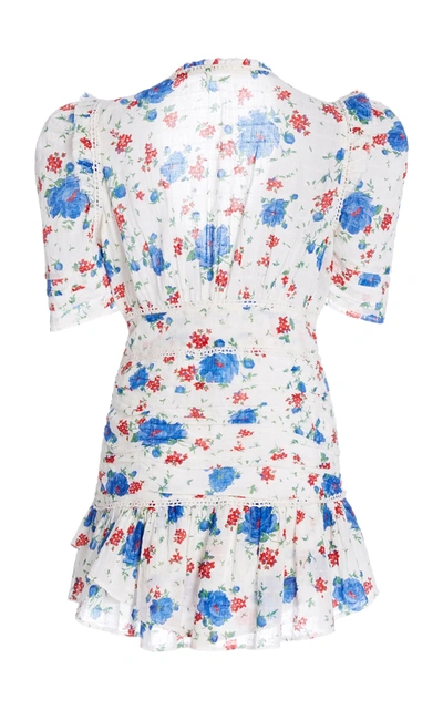 Shop Loveshackfancy Women's Arlo Ruched Floral-print Cotton-voile Mini Dress In Blue