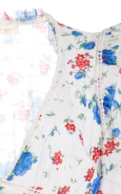 Shop Loveshackfancy Women's Arlo Ruched Floral-print Cotton-voile Mini Dress In Blue