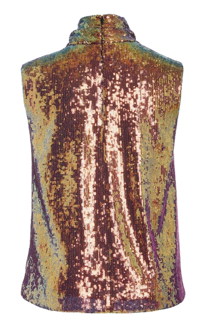 Shop Lapointe Women's Iridescent Sequin Draped Turtleneck Tank In Multi