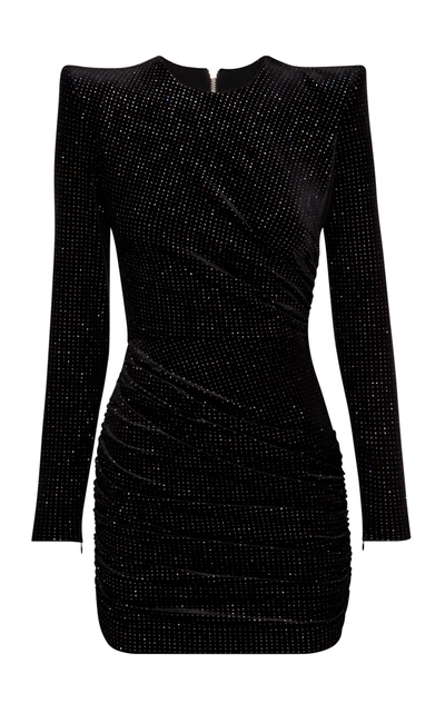 Shop Alex Perry Raine Glittered Velvet Mini Dress In Black