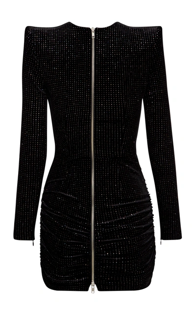 Shop Alex Perry Raine Glittered Velvet Mini Dress In Black