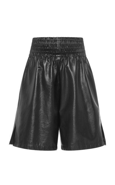 Shop Bottega Veneta Leather Shorts In Black