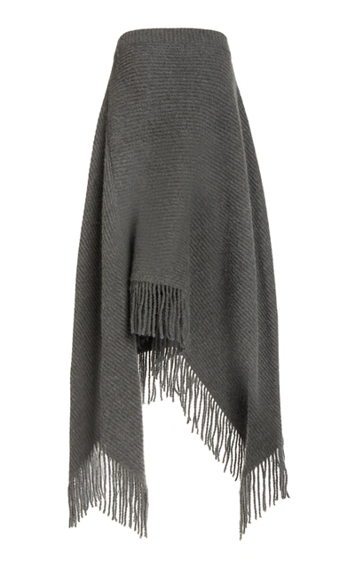 Shop Paco Rabanne Fringed Ribbed Wool-blend Midi Skirt In Grey