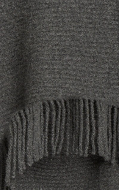 Shop Paco Rabanne Fringed Ribbed Wool-blend Midi Skirt In Grey