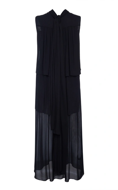 Shop Prada Tiered Crepe Midi Dress In Black