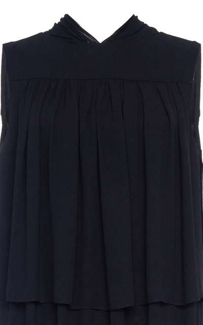 Shop Prada Tiered Crepe Midi Dress In Black