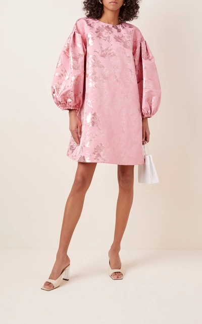 Shop Stine Goya Francis Floral Metallic Jacquard Puff-sleeve Mini Dress In Pink