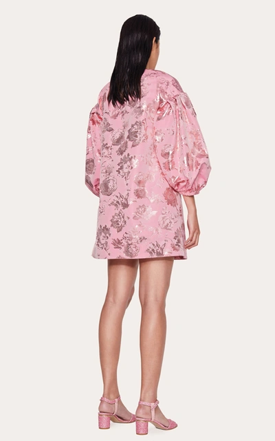 Shop Stine Goya Francis Floral Metallic Jacquard Puff-sleeve Mini Dress In Pink