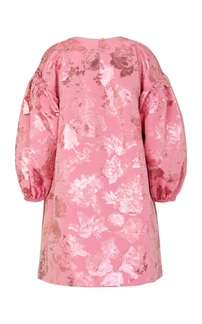Shop Stine Goya Francis Floral Metallic Jacquard Puff-sleeve Mini Dress In Pink