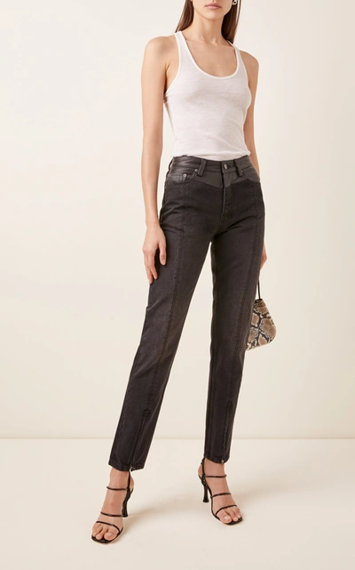 Shop Ksubi Slim Pin Rigid High-rise Cropped Jeans In Black