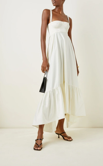 Shop Anna October Snowdrop Asymmetric Cotton-blend Maxi Dress In White