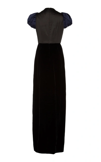 Shop Prada Embellished Satin-paneled Velvet Gown In Black