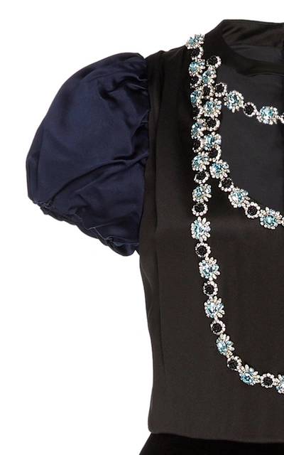 Shop Prada Embellished Satin-paneled Velvet Gown In Black