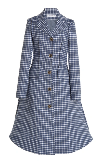 Shop Jw Anderson Plaid Curved-hem Wool-blend Coat