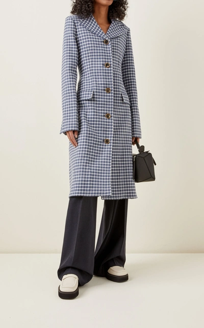Shop Jw Anderson Plaid Curved-hem Wool-blend Coat
