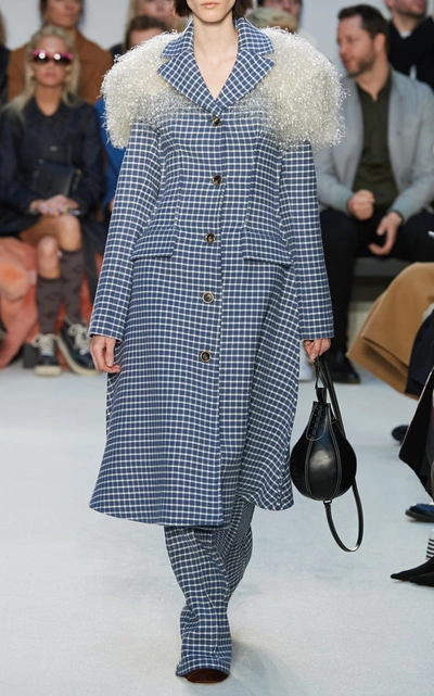 Shop Jw Anderson Plaid Curved-hem Wool-blend Coat