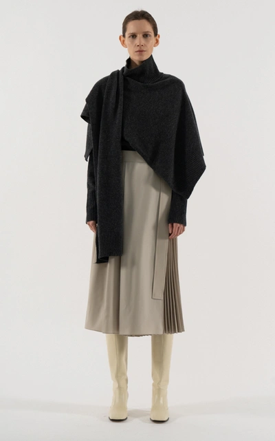 Shop Lvir Draped Wool Turtleneck Sweater In Dark Grey