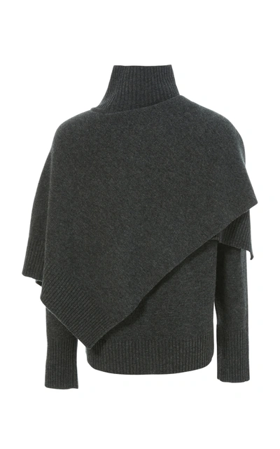 Shop Lvir Draped Wool Turtleneck Sweater In Dark Grey