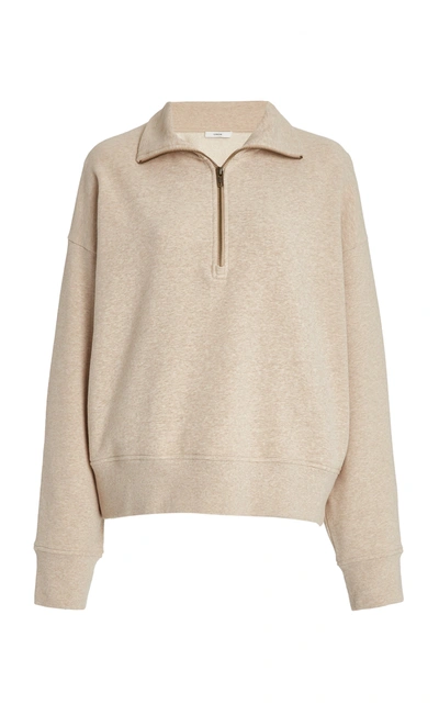 Shop Vince Women's Half-zip Cotton-knit Sweatshirt In Grey,neutral