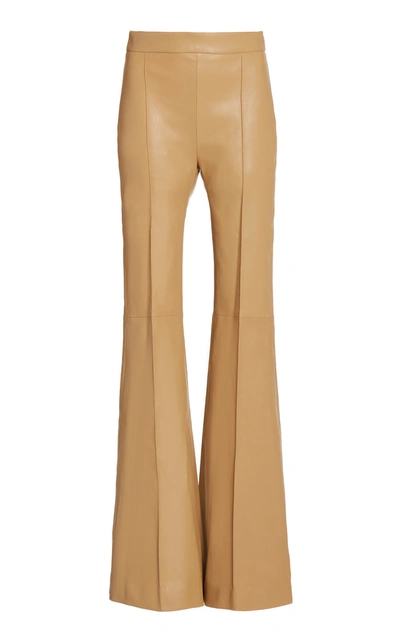 Shop Rosetta Getty Pin-tucked Leather Flared-leg Pants In Neutral