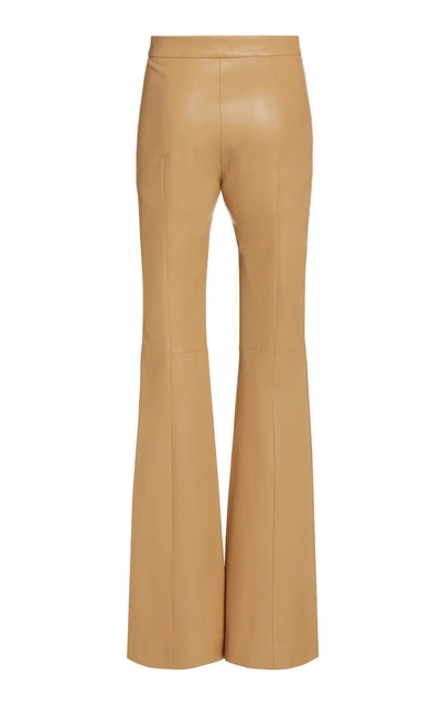 Shop Rosetta Getty Pin-tucked Leather Flared-leg Pants In Neutral