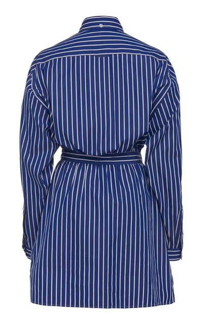 Shop Prada Belted Striped Cotton Button Down Shirt