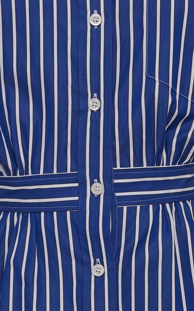 Shop Prada Belted Striped Cotton Button Down Shirt