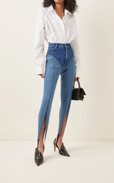 Shop Y/project Belted Two-tone Denim Stirrup Pants In Blue