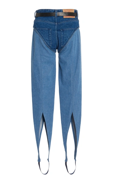 Shop Y/project Belted Two-tone Denim Stirrup Pants In Blue