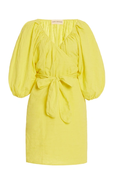 Shop Mara Hoffman Women's Coletta Organic Cotton-linen Mini Wrap Dress In Yellow
