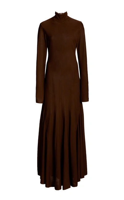 Shop Bottega Veneta Women's Mock-neck Jersey Maxi Dress In Brown