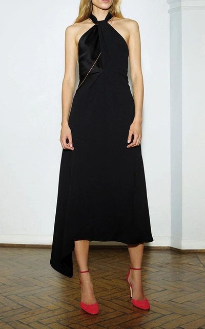 Shop Victoria Beckham Halter Neck Crepe Midi Dress In Black