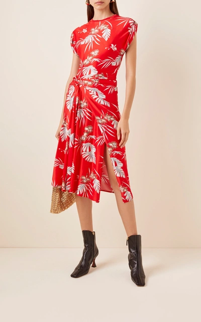 Shop Rabanne Asymmetric Printed Stretch-jersey Midi Dress In Floral