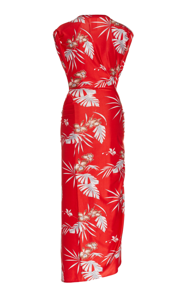 Paco Rabanne Asymmetric Printed Stretch-jersey Midi Dress In Red | ModeSens