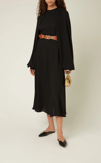 Shop Valentino Women's Draped Silk Georgette Midi Dress In Black