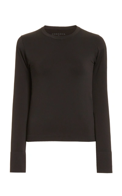 Cordova Round Neck Ribbed Stretch-knit Top In Black