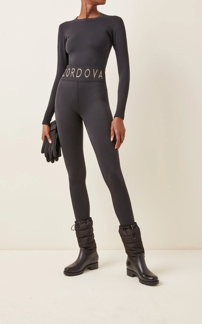Cordova Round Neck Ribbed Stretch-knit Top In Black