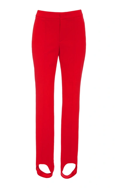 Shop Moncler Mid-rise Stirrup Stretch-twill Leggings In Red