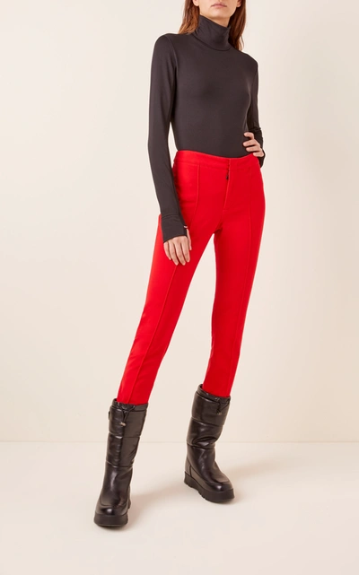 Shop Moncler Mid-rise Stirrup Stretch-twill Leggings In Red
