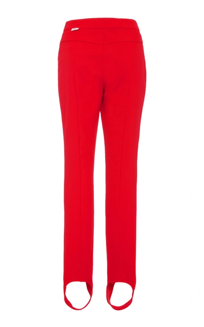 Shop Moncler Mid-rise Stirrup Stretch-twill Leggings In Red