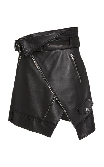 Shop Monse Wrap-effect Leather Moto Skirt In Black