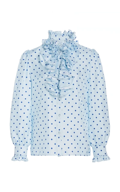 Shop Rodarte Women's Ruffle-trimmed Polka-dot Silk Blouse In Blue